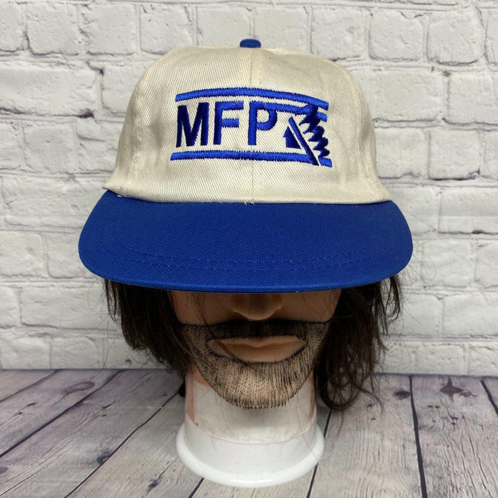 Vintage Hat Cap Strap Back Beige Blue MFP Mohawk Propane Embroidered Logo